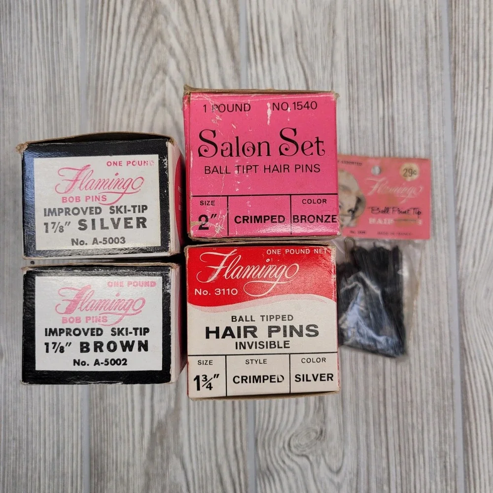 Lot of Flamingo Bob Pins Hair Ball Tipped Salon Set Professional Mid Century Vtg